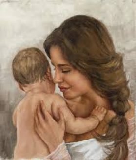 Handmade Portrait of Loving Mother with baby by Nidhi (A4 Size)