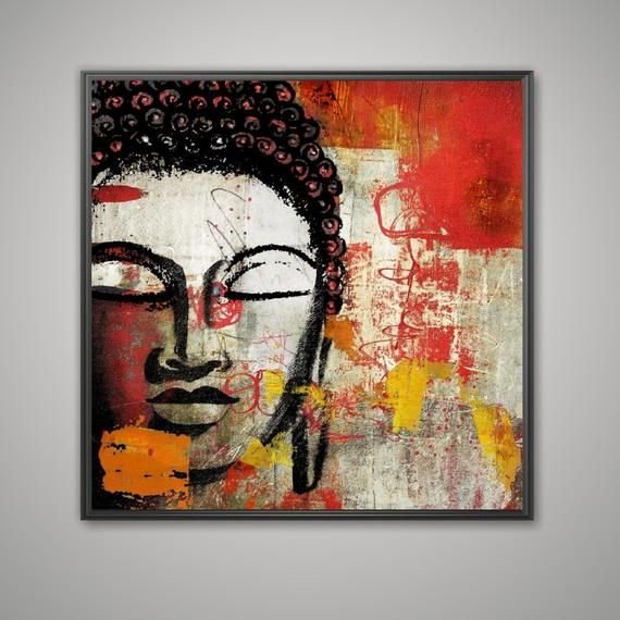 Large Hand Painted Square Abstract Buddha (Canvas Square)
