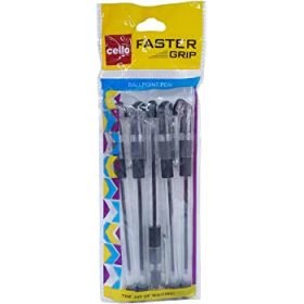 Cello Faster Grip Black Pen (Ball, 0.7mm tip size, Pack of 5 pens)