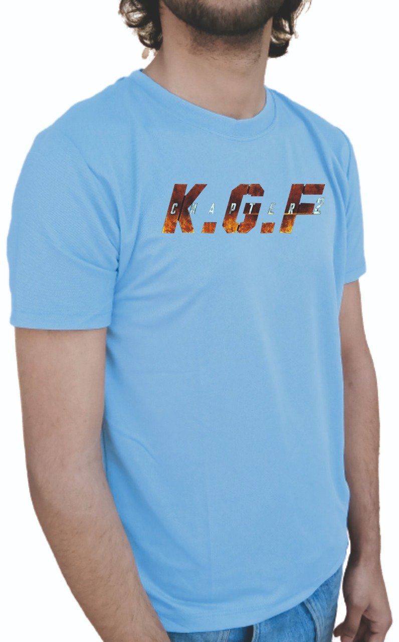 Printed T-Shirt KGF Chapter 2 For Men Half Sleeve (Sky Blue)
