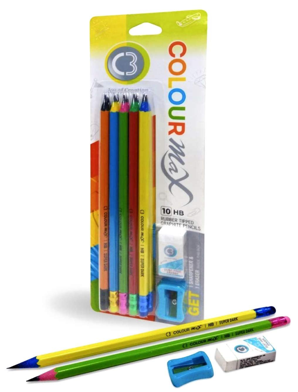 C3 Colour Max 10HB RUbber Tipped Graphite Pencils - 10 Pencils
