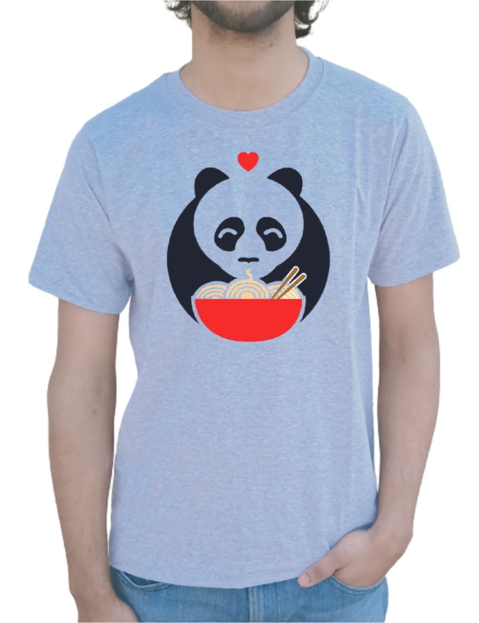 Eating Lovely Panda Half Sleeve T-Shirt Grey