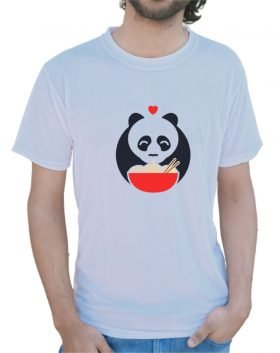 Eating Panda Half Sleeve T-Shirt White