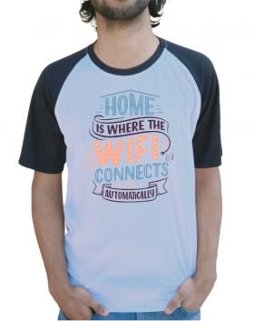Home is Where WiFi Connects Automatically Half Sleeve T-Shirt Black & White Color
