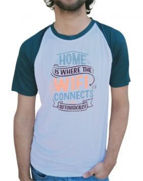 Home is Where WiFi Connects Automatically Half Sleeve T-Shirt Green & White