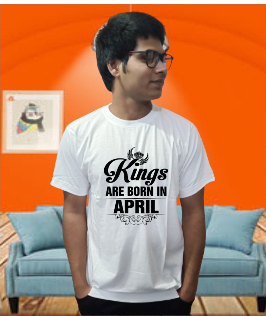 Kings Are Born In April Half Sleeve T-Shirt White