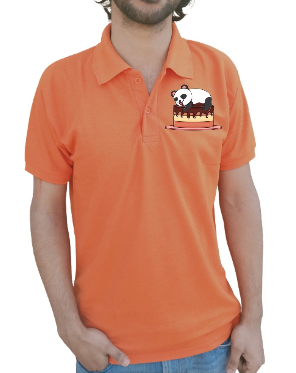 Lazy Panda Collar Half Sleeve T-Shirt Orange