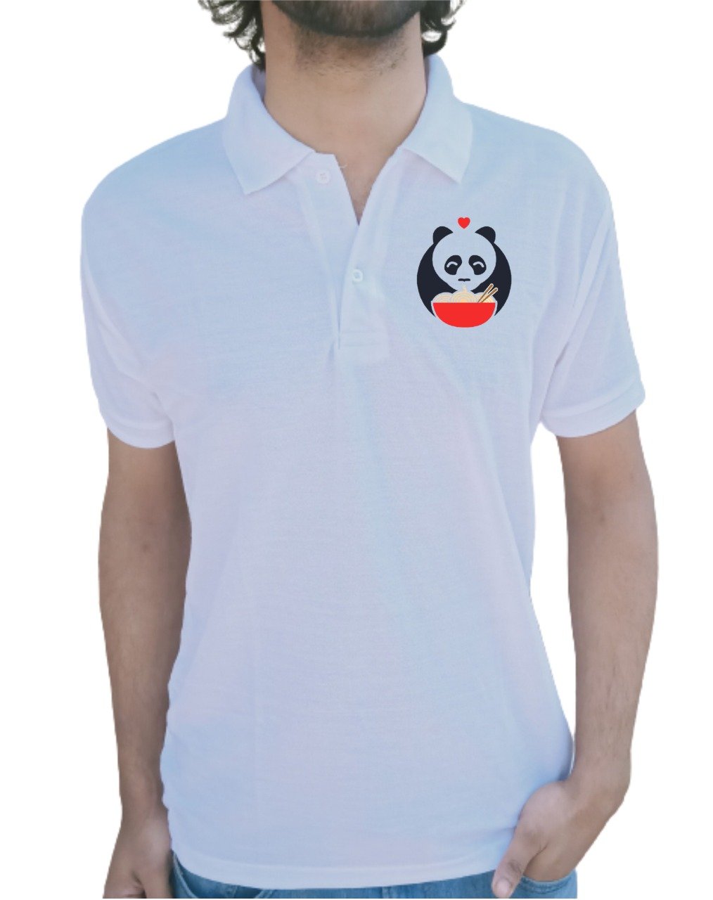 Love Panda Collar Half Sleeve T-Shirt White
