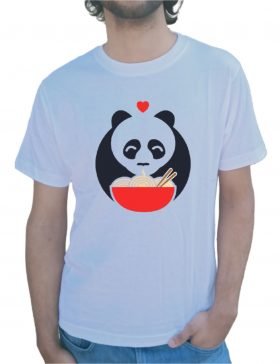Noodle Panda Half Sleeve White T-Shirt