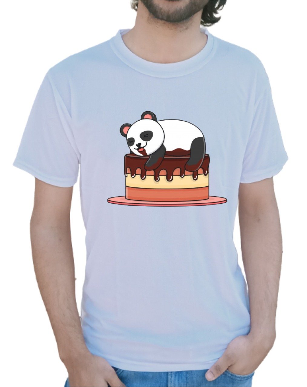 Sleeping Lazy Panda Half Sleeve T-Shirt Sky Blue