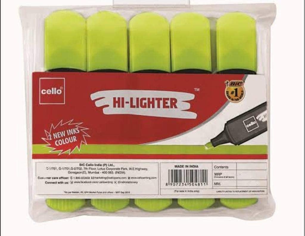 Cello Yellow Highlighter Pen (Pack of 5)