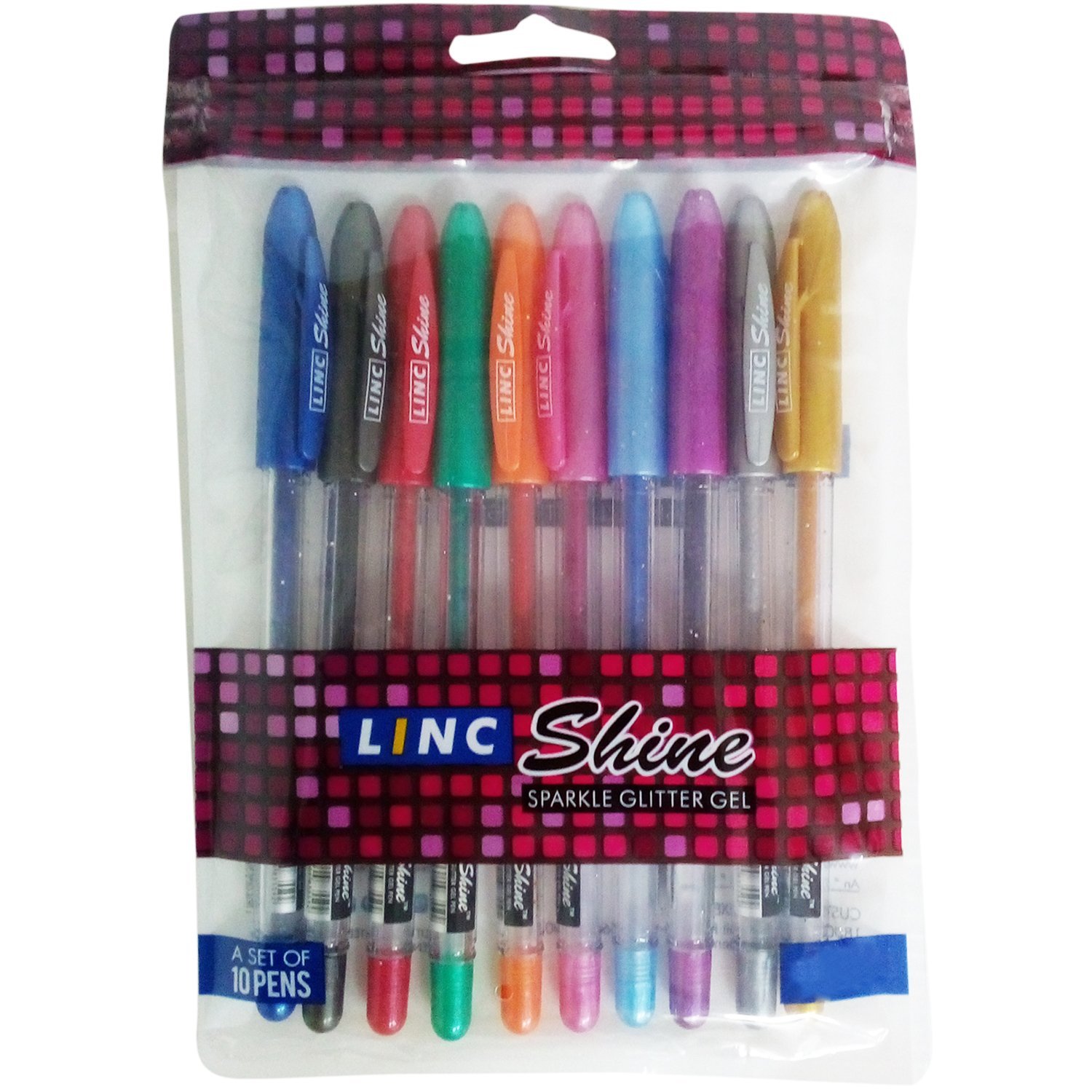 Sparkle Shine  Pack of 10 Assorted Colors LINC Metallic Glitter Gel Pens 