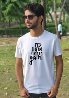 No Pain No Gain Gym Printed T-Shirt (White)