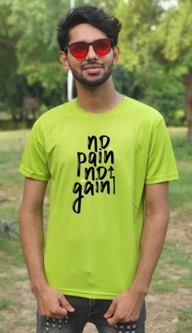 No Pain No Gain Printed T-Shirt (Parrot Green)