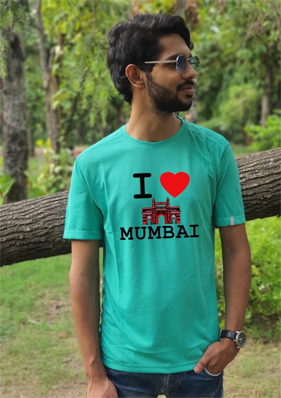 I Love Mumbai Sports T-Shirt half Sleeve (Men) turqoise