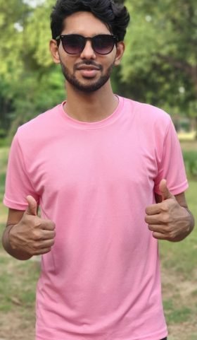 Pink Half Sleeve Plain T-Shirt for Men