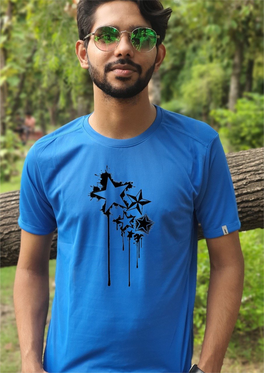 Star Printed Half Sleeve T-Shirt For Men (Blue)