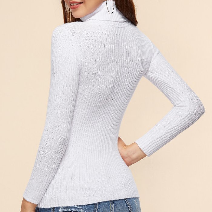 Women’s Soft Cashmere High Neck White Wool Sweater