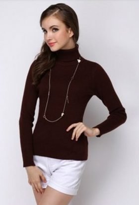 Coffee Color Knit Sweater Bottoming Shirt