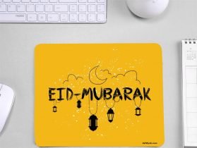 Eid Mubarak Printed Yellow Mouse Pad