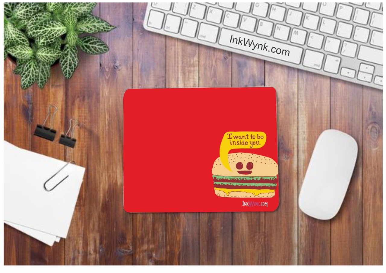 Burger Printed Mouse Pad in Red Color Not Slip