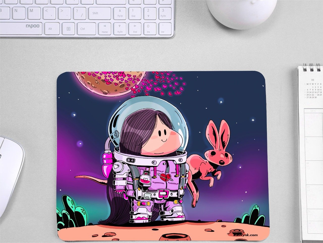 Cute Astronaut little girl Rubber Grip Mouse pad For Computer