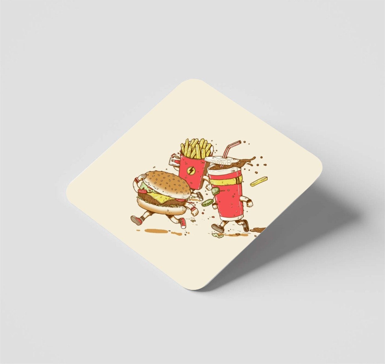 Fast Food Design Coaster for Table (Pack of 4 Coasters)